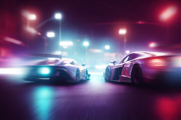 Obraz na płótnie Canvas Street racing in neon city. Digitally generated image