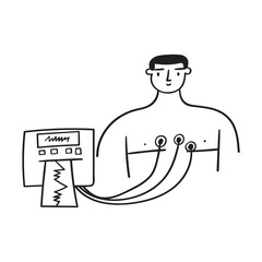 Electrocardiography. Medical test. Outline vector icon.