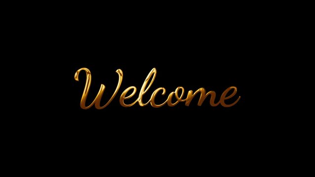 Welcome text animation calligraphic inscription with smooth lines in golden color, Welcome letter animation video 4K. Suitable for Celebrations, Wishes, Events, Messages, holidays, intro