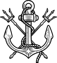Illustration of sea anchor with crossed tridents. Design element for logo, sign, emblem. Vector illustration © liubov