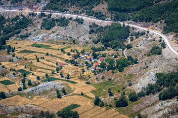 Aerial view of village in mountains, Montenegro