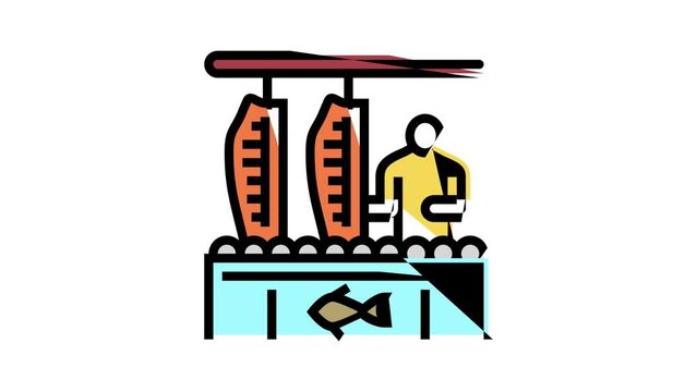 processing plant salmon color icon animation