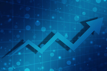Business Growth graph on technology background, Futuristic raise arrow chart digital transformation abstract technology background. Big data and business growth currency stock and investment economy
