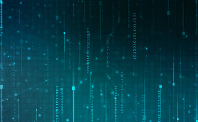 Binary Code Background, Digital Abstract technology background, flowing number one and zero text in binary code format in technology background. Internet Big data Concept