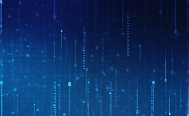 Binary Code Background, Digital Abstract technology background, flowing number one and zero text in binary code format in technology background. Internet Big data Concept