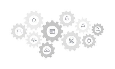 Data analysis. Gears with business icons. Vector illustration.