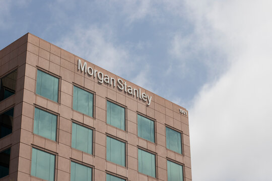 Irvine, CA, USA - May 8, 2022: Exterior view of Morgan Stanley's Irvine office. Morgan Stanley is an American multinational investment management and financial services company headquartered in NYC.
