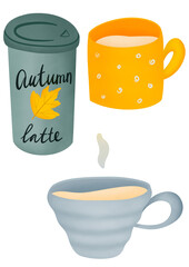 Hot autumn drinks on a white background