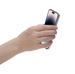 hand holding smartphone version 14 with transparent background