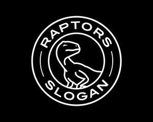 Raptor Dinosaur Velociraptor Tyrannosaurus Line Art Label Stamp Badge Insignia Vector Logo Design