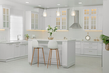 Luxury kitchen interior with new stylish furniture