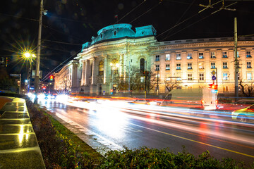 night lights of Sofia city centre architecture, famous buildings
