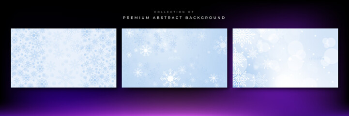 Beautiful blue christmas background with snowflake and copy space. Merry Christmas and Happy New Year 2023 greeting card. Horizontal new year banner, header, poster, card, website. Vector illustration