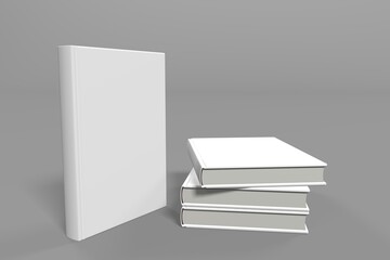 Realistic 3d book mockup illustration with 4 hard covers. Book mockup standing on isolated gray background with shadow. 4 hardcover books.