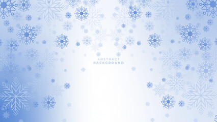 Beautiful blue christmas background with snowflake and copy space. Merry Christmas and Happy New Year 2023 greeting card. Horizontal new year banner, header, poster, card, website. Vector illustration