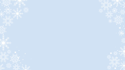 Blue snowflake border with Christmas design for greeting card. Vector illustration, merry xmas snow flake header or banner, wallpaper or backdrop decoration. New year 2023