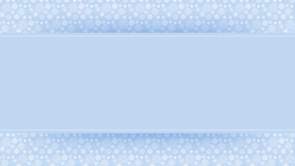 Blue snowflake border with Christmas design for greeting card. Vector illustration, merry xmas snow flake header or banner, wallpaper or backdrop decoration. New year 2023