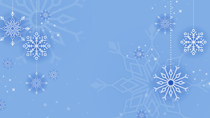 Obraz na płótnie Canvas Blue snowflake border with Christmas design for greeting card. Vector illustration, merry xmas snow flake header or banner, wallpaper or backdrop decoration. New year 2023