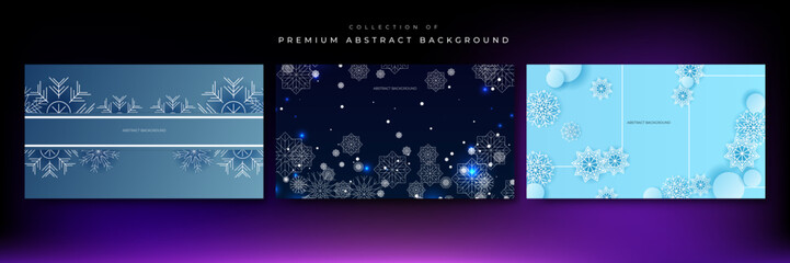 Christmas greeting card with snowflake and stars on blue gradient colour background. Blue christmas card with white snowflakes vector illustration