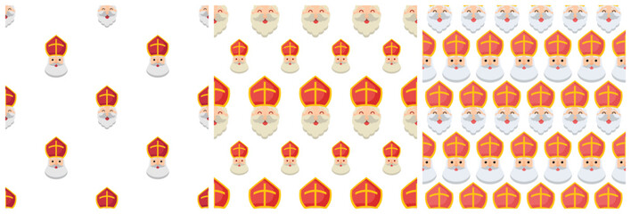Set of Saint Nicholas Day or Sinterklaas Seamless Pattern with Gift Box and Christmas Template Background Hand Drawn Cartoon Flat Illustration