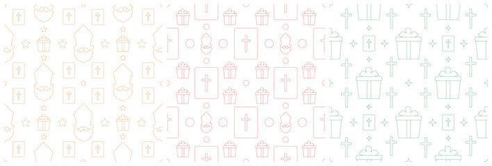Set of Saint Nicholas Day or Sinterklaas Seamless Pattern with Gift Box and Christmas Template Background Hand Drawn Cartoon Flat Illustration