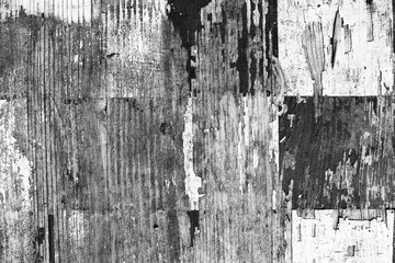 Old black and white chessboard texture with crack scuffs textured wooden surface