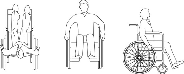 Vector sketch of people with disabilities side and top view with white background