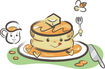 レトロ喫茶店のホットケーキとシロップ