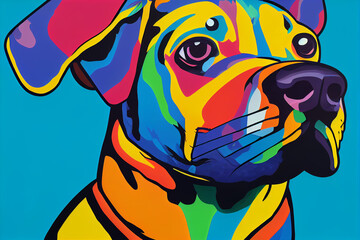 colorful dog head with cool isolated pop art style