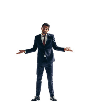 Corporate Business Man Shrugging His Shoulders On A Transparent Background