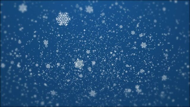Snow overlay Winter is slowly snow falling effect animation blue background. Christmas concept animation 4k.