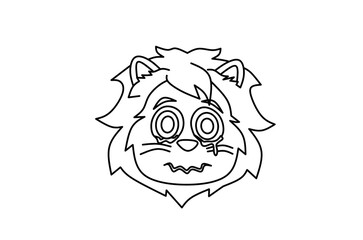 Sad face lion emoji line art