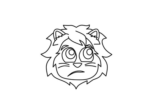 Doubtful lion emoji line art
