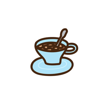 Coffee or tea cup. Ceramic doodle cartoon mug. Vector hand drawn clipart