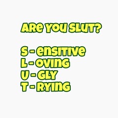 simple design logo for t-shirt with fun quote. slut ( sensitive, loving, ugly , trying) typography