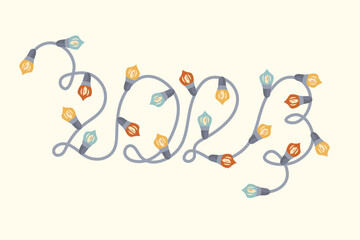 drawing lettering 2023 continuous line new year garland flat vector
