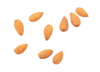 Almond nuts isolated on white background.