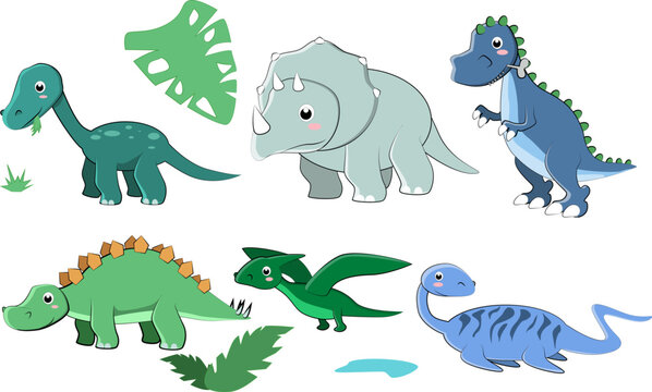 Pack of cartoon dysnosaurs in delicate colors © ThemeRage