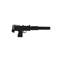 Mac10 gun icon, weapon silhouette isolated on white background