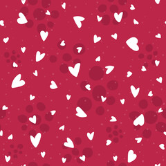 Seamless romantic pattern with hand drawing hearts. Saint Valentine background. Cute kid texture. Vector illustration. Viva magenta trendy color.