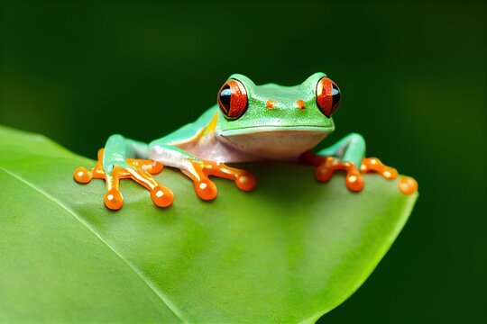 Beautiful Red Eyed Tree Frog With Bright Green Back