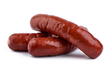 Bratwurst sausages, isolated on white background. High resolution image.
