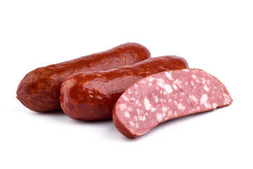 Bratwurst sausages, isolated on white background. High resolution image.