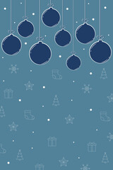 Hanging Christmas balls. Background with decorations and copyspace. Vector illustration