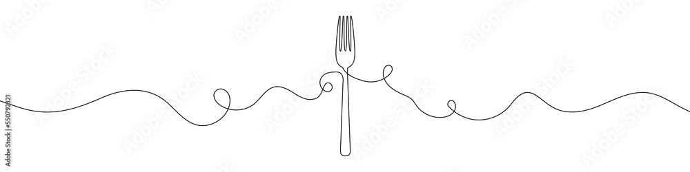 Wall mural fork shape in continuous line drawing style. line art of fork silhouette. vector illustration. abstr