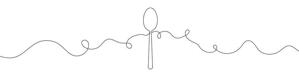Spoon shape in continuous line drawing style. Line art of spoon silhouette. Vector illustration. Abstract background