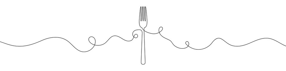 Fork shape in continuous line drawing style. Line art of fork silhouette. Vector illustration. Abstract background
