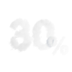 30 percent discount symbol in the shape of a cloud. Sell ​​up to thirty percent Numbers float in the air. Png 3D rendering