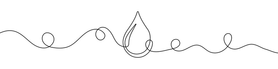Water drop in continuous line drawing style. Line art of drop icon. Vector illustration. Abstract background