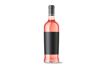 Rose wine bottle with empty label mockup isolated on white background. 3d rendering.	